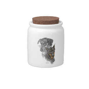 Portrait of Two Dobermans Candy Jar