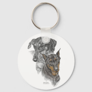 Portrait of Two Dobermans for keys Keychain