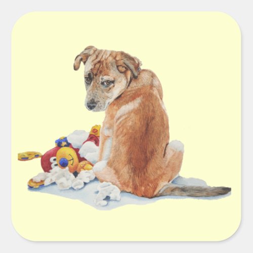 portrait of very cute brown puppy square sticker