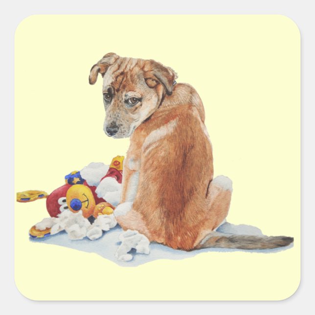 portrait of very cute brown puppy square sticker (Front)