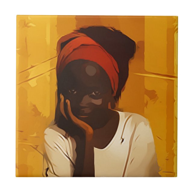 Portrait of Young african girl Ceramic Tile (Front)