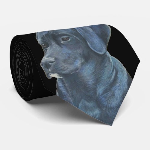 portrait painting of black labador dog neck tie