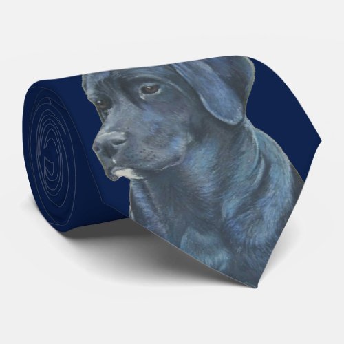 portrait painting of black labrador dog neck tie