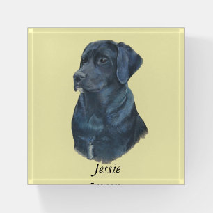 portrait painting of black labrador dog paperweight