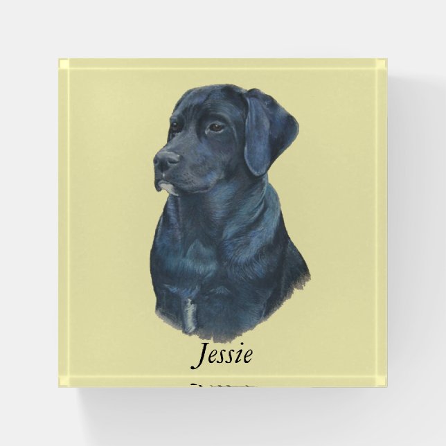 portrait painting of black labrador dog paperweight (Front)