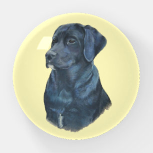 portrait painting of black labrador dog paperweight