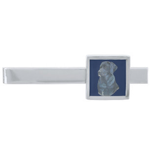 portrait painting of black Labrador dog Silver Finish Tie Clip