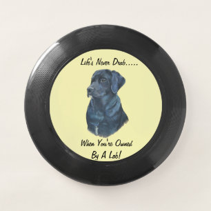 portrait painting of black labrador dog trucker ha Wham-O frisbee