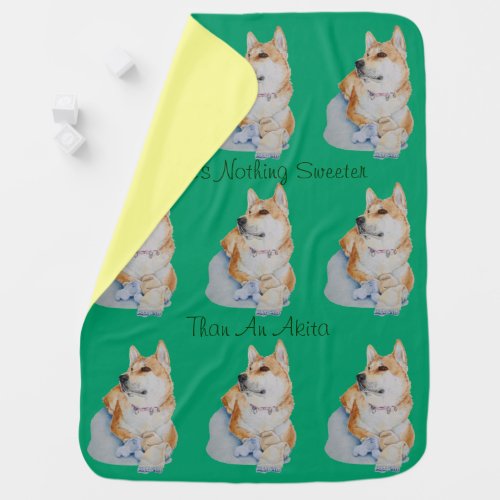 portrait painting of cute akita dog with teddy pet baby blanket