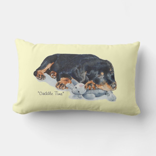 portrait painting of cute puppy rottweiler dog lumbar pillow (Front)