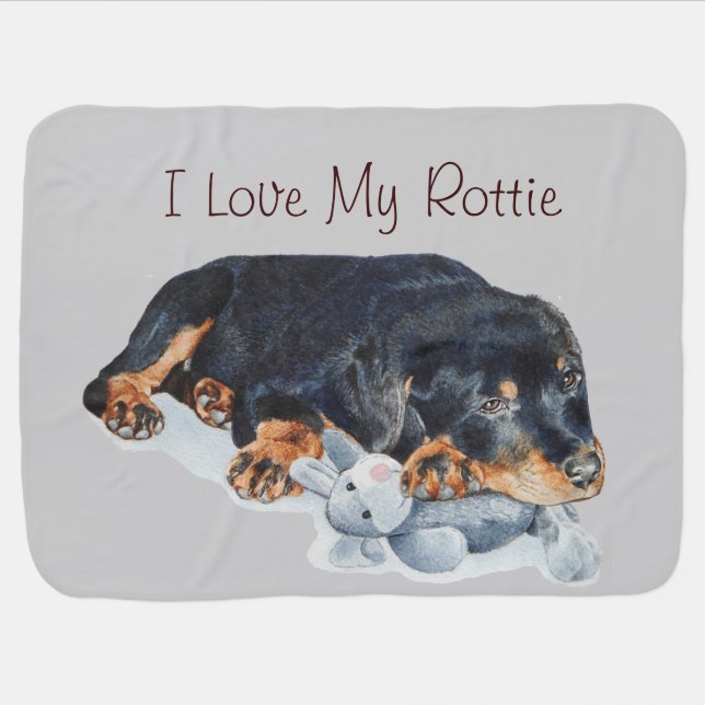 portrait painting of cute rottweiler puppy dog swaddle blanket (Horizontal)