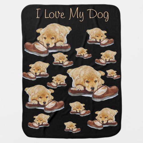 portrait painting of golden retriever puppy dog baby blanket