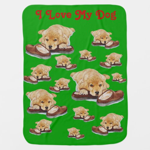 portrait painting of golden retriever puppy dog baby blanket