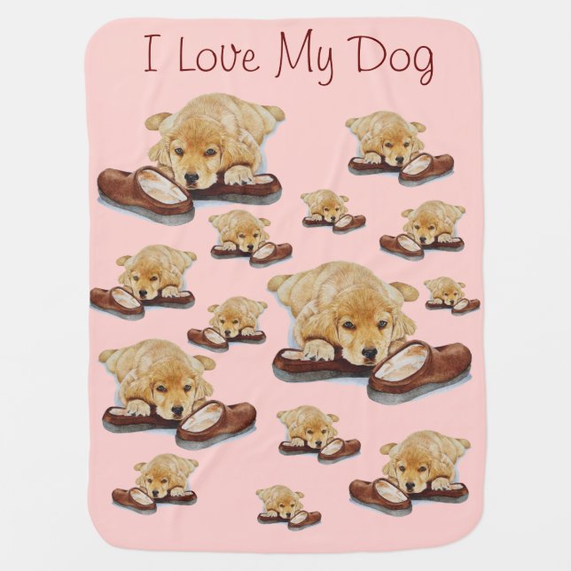 portrait painting of golden retriever puppy dog swaddle blanket (Front)
