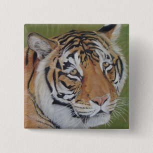 portrait painting of tiger with sad eyes big cat button
