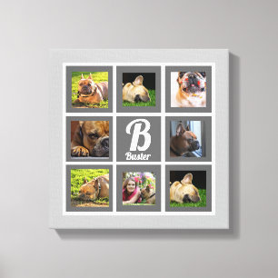portrait photo collage monogram gray and  white canvas print