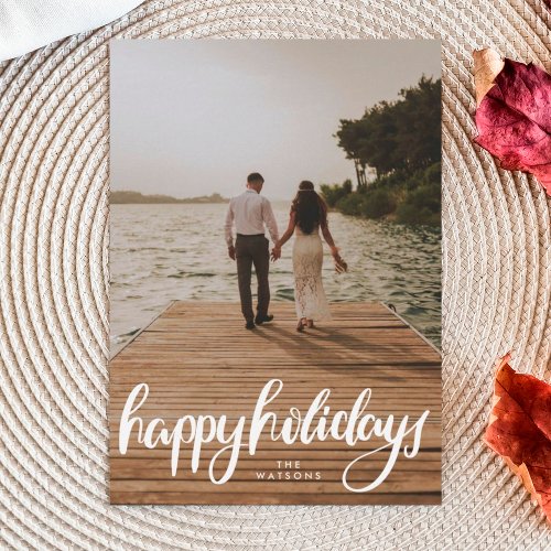 portrait photo happy holidays white calligraphy holiday card