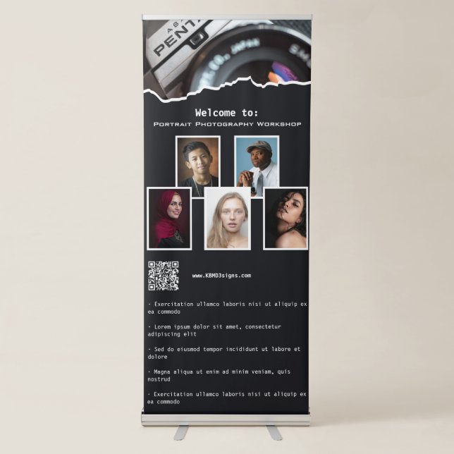 Portrait Photography Workshop White & Black  Retractable Banner (Front)