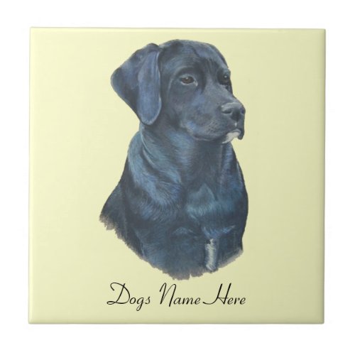 portrait picture of black labrador dog ceramic tile