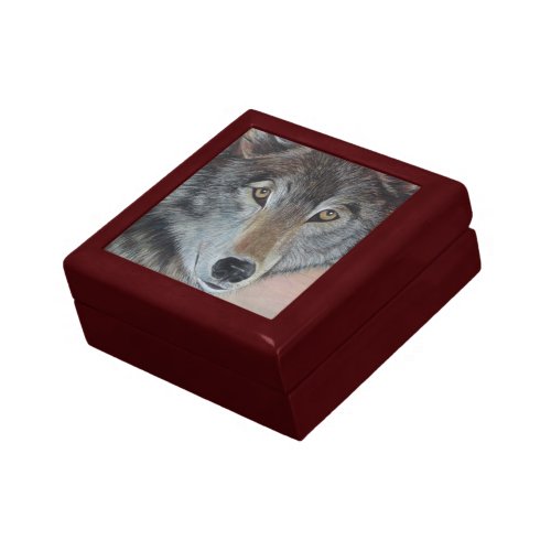 portrait picture of gray wolf wildlife keepsake box