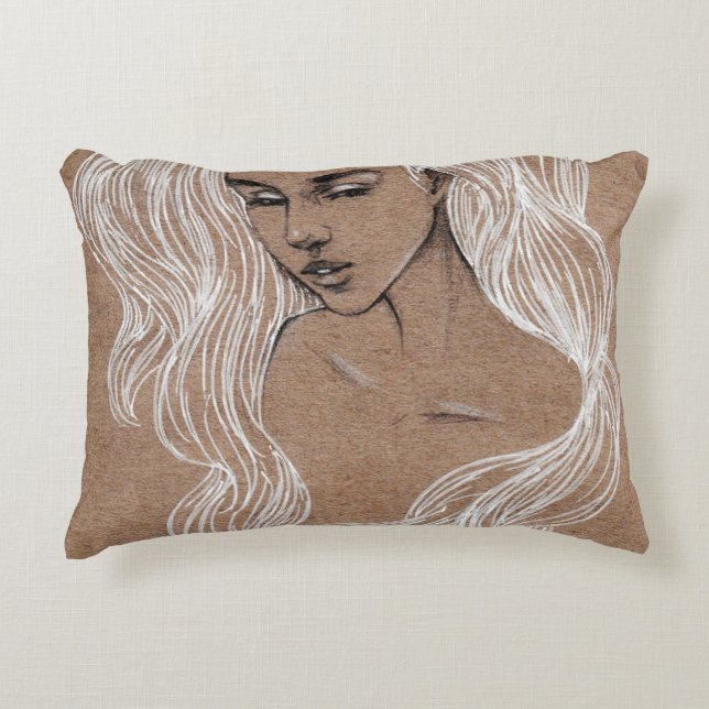Portrait Sketch: Young Girl Illustration Accent Pillow (Front)