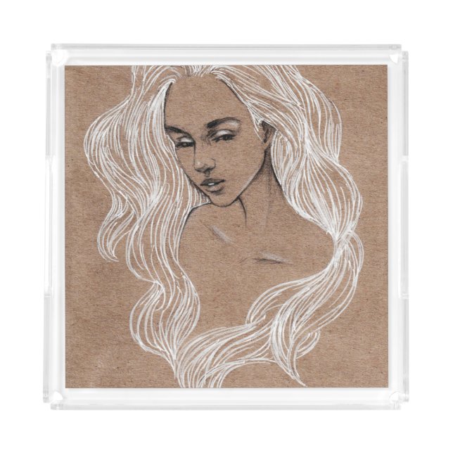 Portrait Sketch: Young Girl Illustration Acrylic Tray (Front)