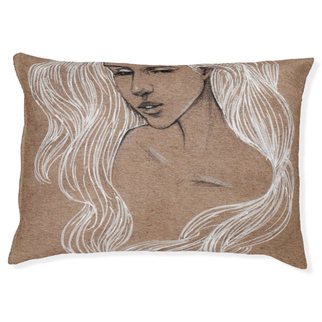 Portrait Sketch: Young Girl Illustration Pet Bed (Front)