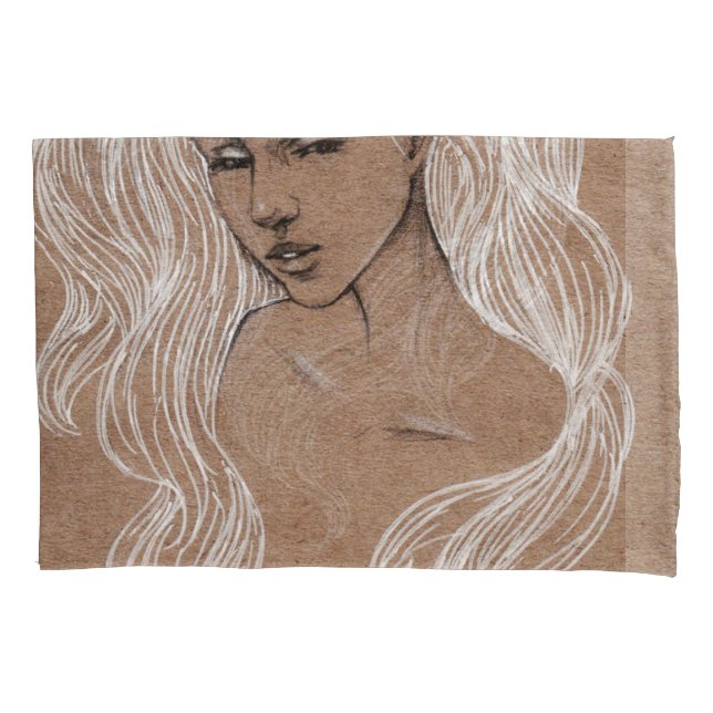 Portrait Sketch: Young Girl Illustration Pillow Case (Front)