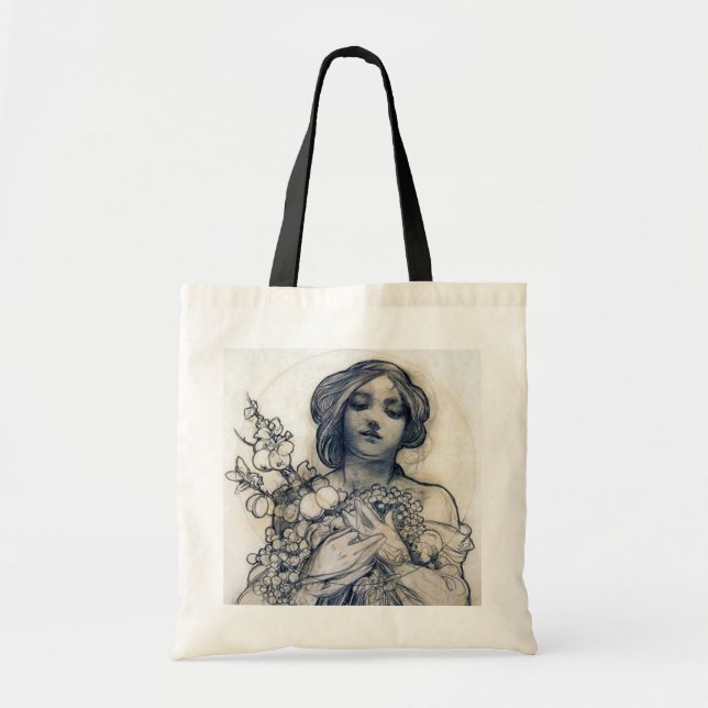 Portrait (Study), Alphonse Mucha Tote Bag (Front)
