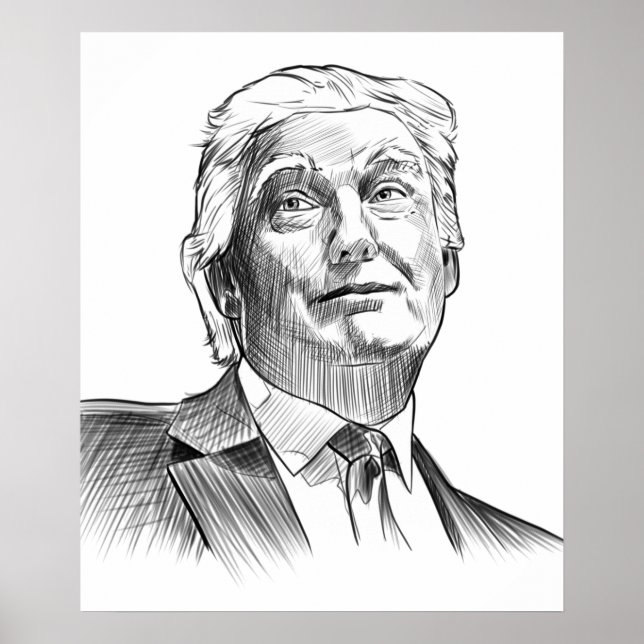 Portrait Style Sketch Donald Trump Poster (Front)