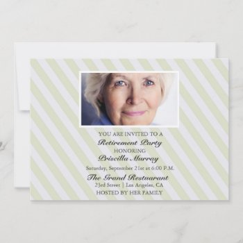 Portrait Yellow Stripes Retirement Party Invitation by CleanGreenDesigns at Zazzle
