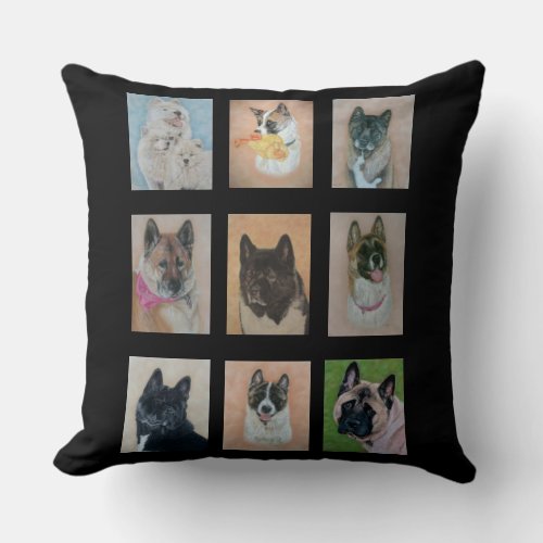 portraits of beautiful dogs and very cute dogs throw pillow