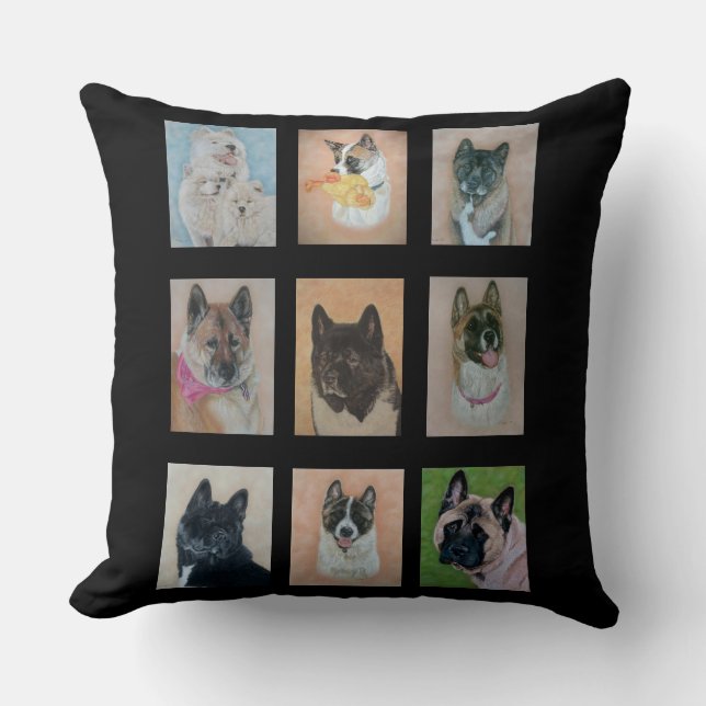 portraits of beautiful dogs and very cute dogs throw pillow (Front)