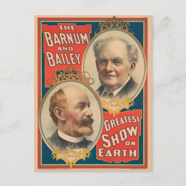 Portraits Of P.T. Barnum And J.A. Bailey Postcard (Front)