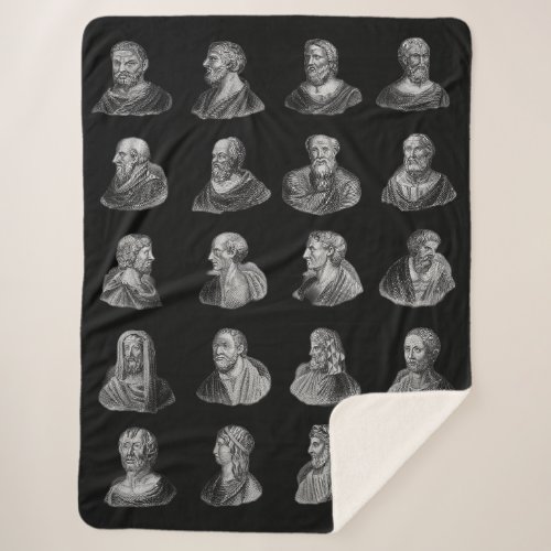 Portraits Pattern of Ancient Philosophers Black Sherpa Blanket