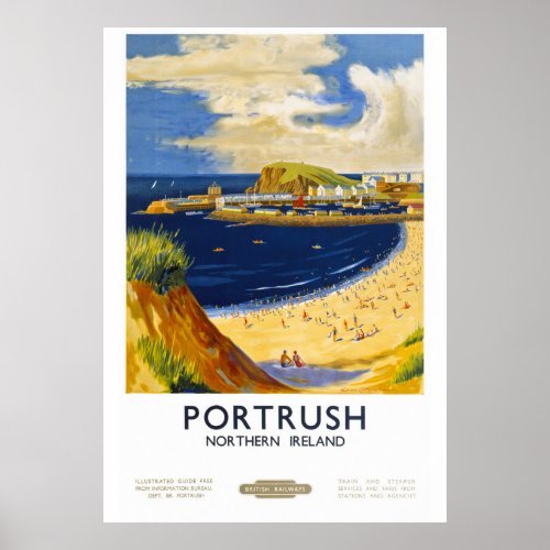 Portrush Ireland Vintage Travel Poster Restored