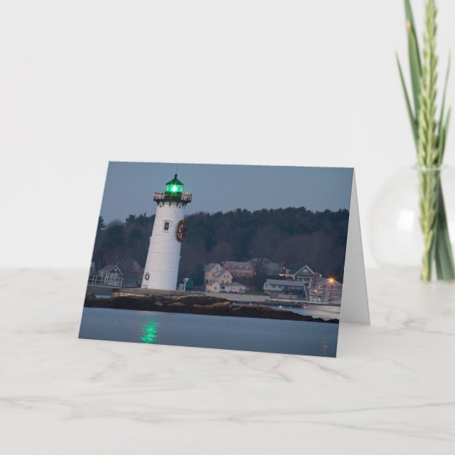 Portsmouth Harbor Light Decorated Holiday Card (Front)