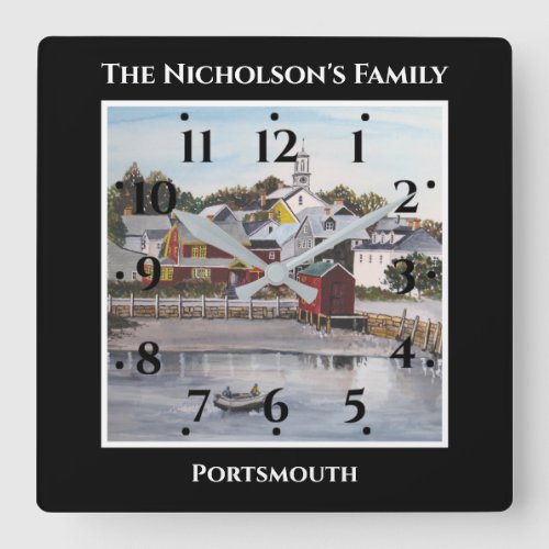 Portsmouth Harbor New Hampshire Painting Black Square Wall Clock