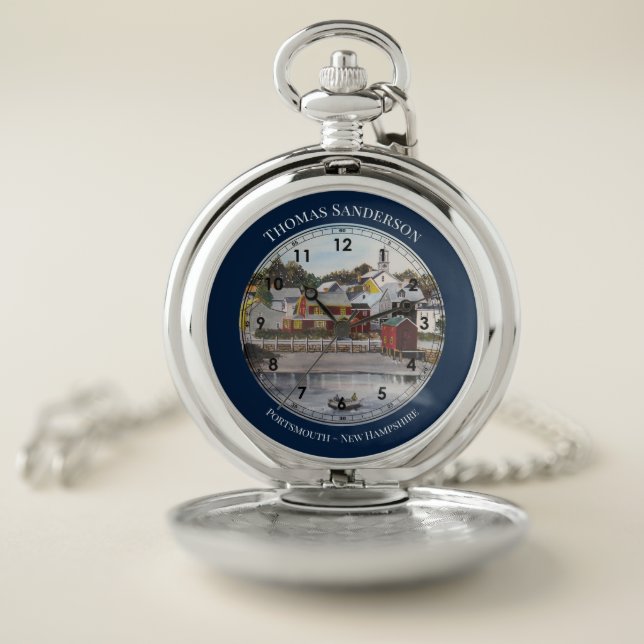 Portsmouth Harbor New Hampshire Painting Pocket Watch (Inside)