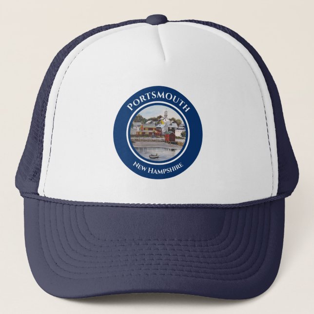 Portsmouth Harbor New Hampshire Painting Trucker Hat (Front)