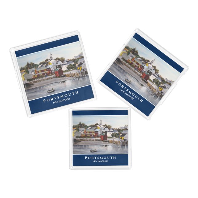 Portsmouth Harbor New Hampshire USA Painting Acrylic Tray (Set)