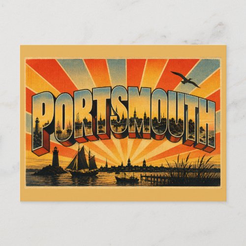 Portsmouth New Hampshire Harbor Ocean Bluffs Art Postcard