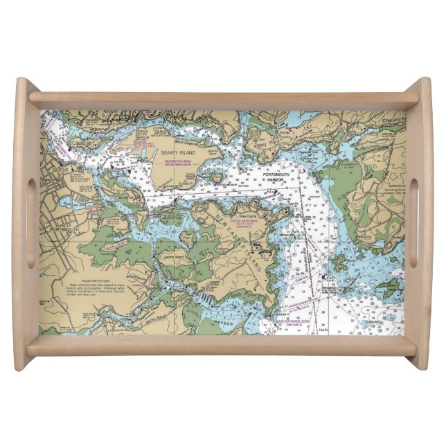 Portsmouth NH Nautical Chart Serving Tray (Front)