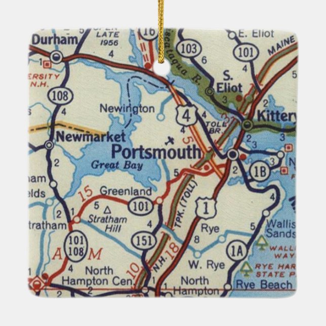 Portsmouth NH Vintage Map Ceramic Ornament (Back)