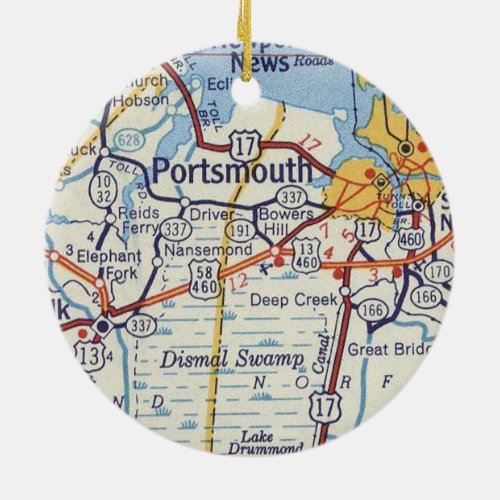 Portsmouth VA Vintage Map Ceramic Ornament