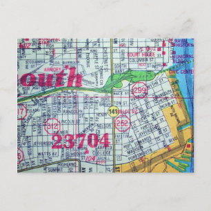 Portsmouth, VA Vintage Map Postcard