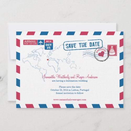 Portugal Air Mail Wedding Save The Date