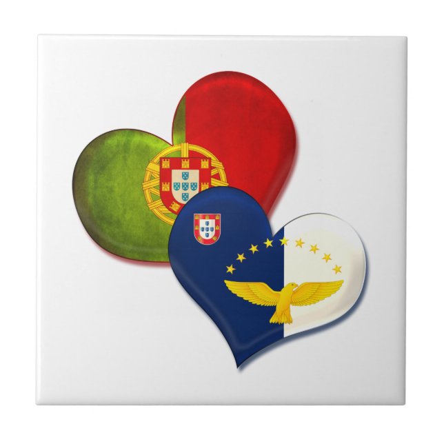 Portugal and Azores hearts Ceramic Tile (Front)