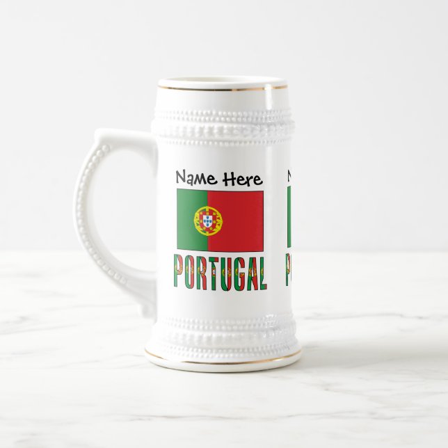 Portugal and Portuguese Flag with Your Name Beer Stein (Left)