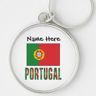 Portugal and Portuguese Flag with Your Name Keychain